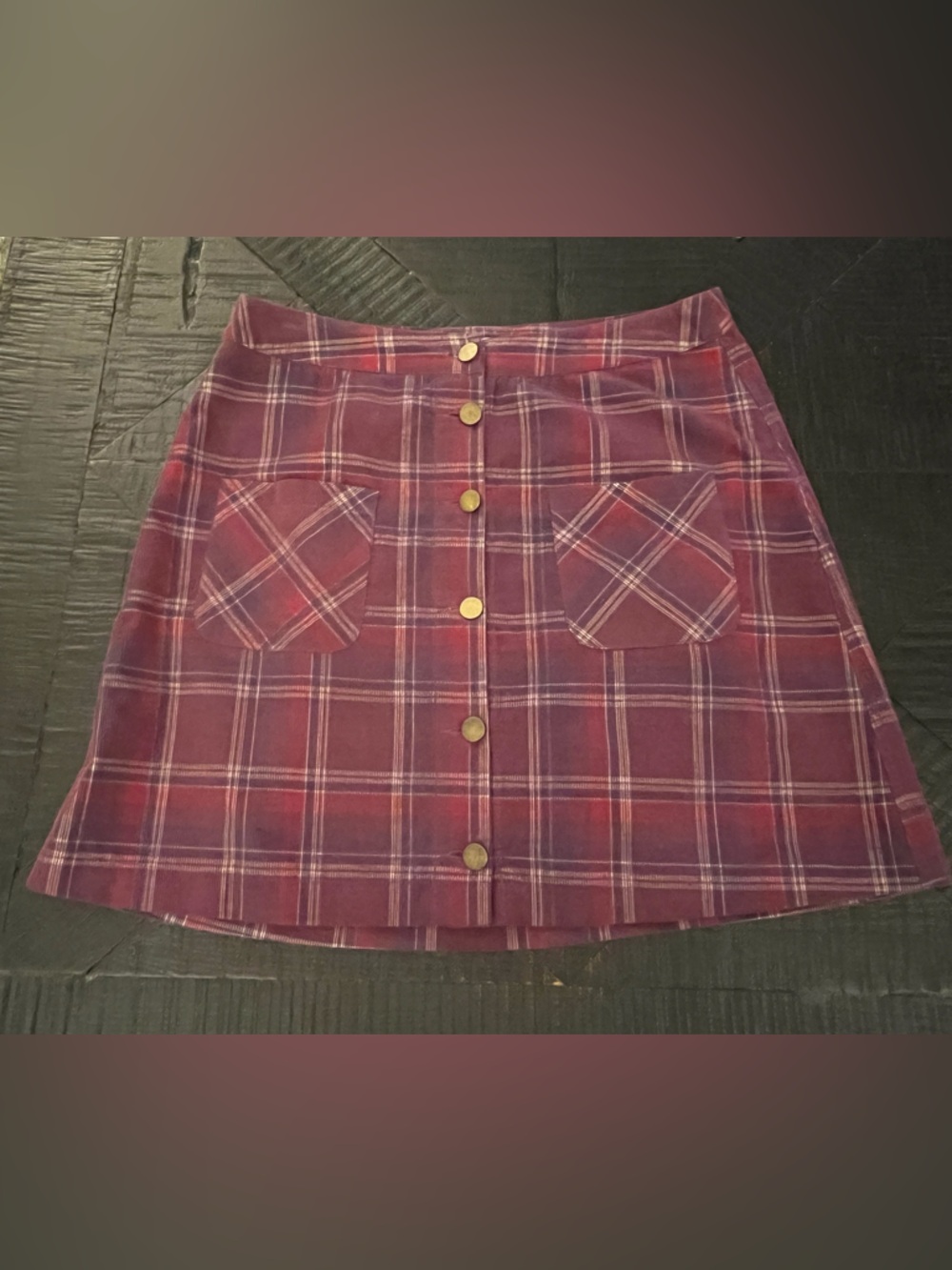 Molly Green Women’s Button Down Plaid Corduroy Mini Skirt Y2K Size L